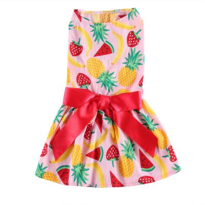 China Viable Custom Wholesale Pet Clothes Summer Pet Apparel Bowknot Fruit Print Dog Princess Dress for sale