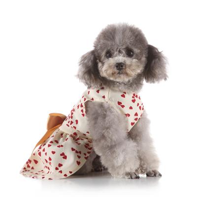 China Viable Custom Wholesale Pet Clothes Summer Pet Apparel Heart Print Bow Dog Dress for sale