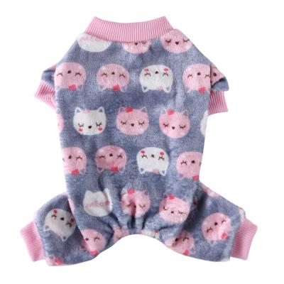 China Fashionable Winter Hot Cartoon Cat Print Pet Clothes For Small Dog Pajamas Coat Soft Velvet Pet Clothes for sale