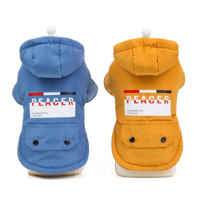 China Custom Viable Wholesale Custom Apparel Warm Dog Clothes Winter Peacekeeper Hooded Dog Thick Coat for sale