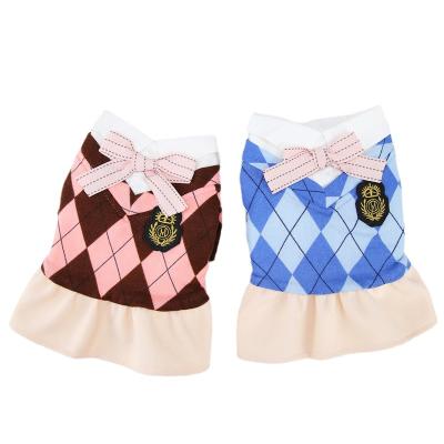 China Viable Custom Wholesale Pet Apparel Warm Dog Clothes Winter Plaid Bow Dog Dress College Style Cotton Dog Skirt for sale