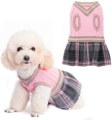 China Wholesale Sustainable Comfortable Knitted Clothes Designer Pet Clothing Winter Warm Custom Plaid Dog Dress for sale