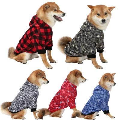 China New 2021 Sustainable Autumn And Winter Comfortable Pet Clothes Christmas Plaid Print Dog Hoodie Large Wholesale for sale