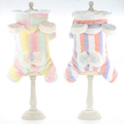 China Custom Viable Pet Puppy Apparel Winter Clothes Cute Colorful Striped Bow Cotton Apparel Dog Hoodie for sale