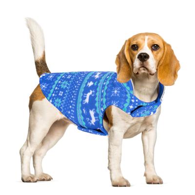 China Stocked Wholesale Custom Pet Apparel Winter Dog Clothes Christmas Warm Print Double-Sided Dog Fleece Jacket for sale