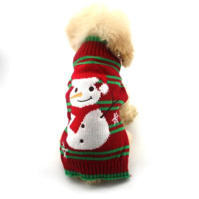 China Wholesale Stocked Winter Pet Apparel Dog Clothes Christmas Warm Striped Snowman Knitted Dog Sweater for sale