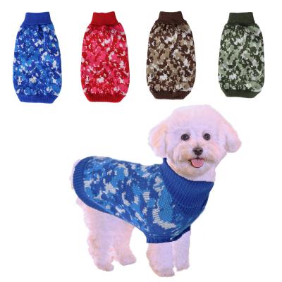 China Sustainable Winter Pet Apparel Custom Dog Clothes Warm Camouflage Knitted Dog Sweater Wholesale for sale