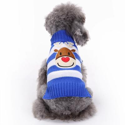 China Sustainable Christmas Pet Apparel Dog Clothes Winter Elks Knitted Stripe Dog Sweater For Large Dog for sale