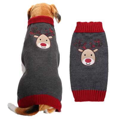 China Sustainable Pet Apparel Warm Dog Clothes Winter Christmas Elks Embroidered Knitted Dog Sweater For Large Dog for sale