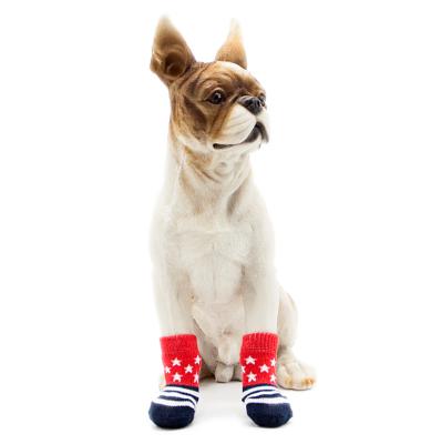 China Customized Stocked Pet Apparel Fashion Teddy Poodle Soft Pet Stripes Stars Dog Non-Slip Socks for sale