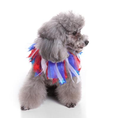 China Viable Wholesale Custom Pet Supplies Pet Accessories Blue White Red American Star Yarn Dog Scarf for sale