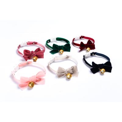 China Adjustable Lights Velvet Bow Pet Bell Collar Cat Safety Buckle Collar Dog Dog Bow Tie for sale