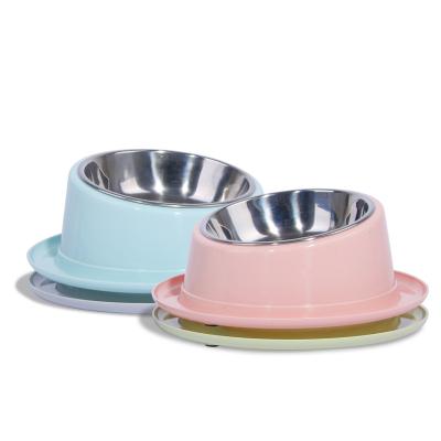 China Custom Round Stocked Solid Color Non Slip No Spill Stainless Steel Pet Bowl for sale