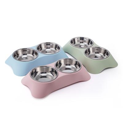 China New Pet Feeder Stocked Removable Slow Feeder Pet Bowls Stainless Steel Cat Dog Bowl Elevated for sale