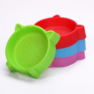 China Cat Face Shape Pet Bowl Environmental Protection Anti-skid Plastic Durable Non-Toxic Feeder Stocked for sale