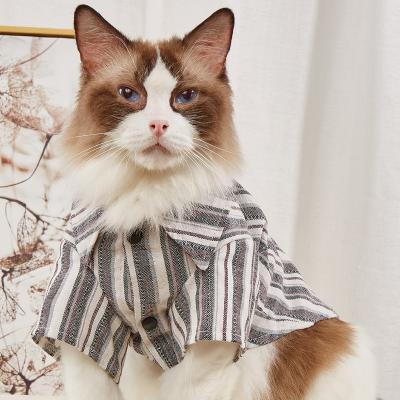 China Viable Cotton and Striped Canvas Cat Clothes Wholesale Cute Summer Pet Apparel Dog Puppy Shirt for sale