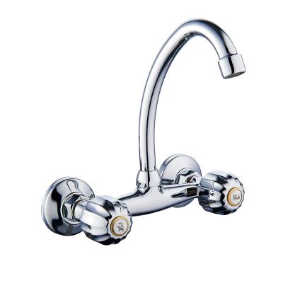 China Modern Hospital Zinc Two Wheel Handle Wall Mounted Hot Cold Water Sink Faucet for sale