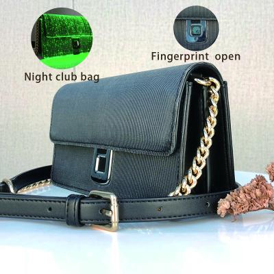 China Mini Tik Tok Trendy Anti-theft Party Bags Cross - Body Smart Handbags and Purses Led Fingerprint Luminous Flash Handbag for Women Party for sale