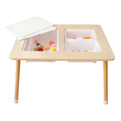 China Modern Children Kids Study Table And Chair With 3 Storage Bin Water Table Wood Toy Play Table For Kids Children for sale