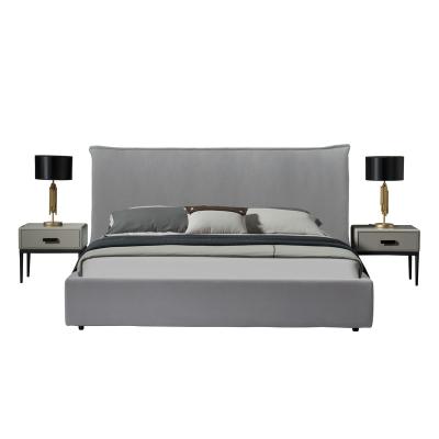 China (Size)Adjustable Gray Fabric Upholstered Solid Wood Bedroom Double Queen Bed for sale