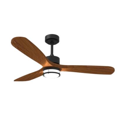 China With 52 inch light modern wooden blades three point style smart remote control ceiling fan with light for sale