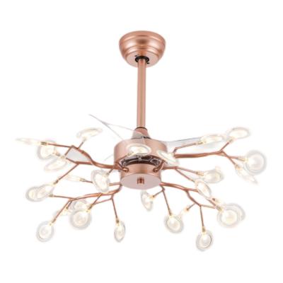 China With Light Luxury Glowworm Ceiling Fan Gold Decorative Led Ceiling Light Crystal Invisible Ceiling Fan Lamp for sale