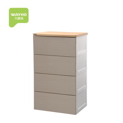 China Sustainable Wooden Top Plastic MDF Clothing Wardrobe 4 Layer Drawer Living Room Cabinets for sale