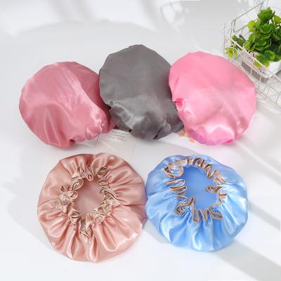 China Custom Large Solid Satin Satin Lined Waterproof Jumbo Kids Long Shower Cap for sale