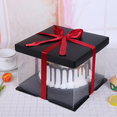 China Recycled Materials Wholesale custom luxury white transparent square cake box PET PVC wedding birthday party gift box for sale