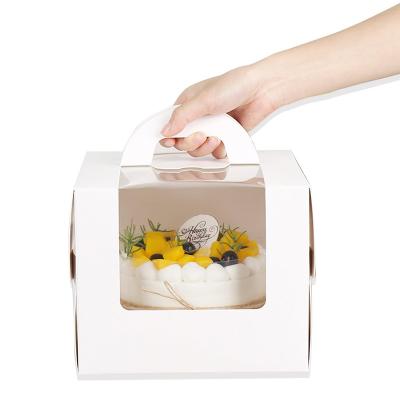 China Recycled Materials low moq packing pet high layer mini individual cake box 12x12x12 with lids handle window for sale