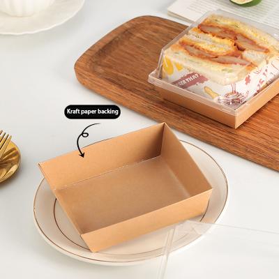 China Recycled Materials Bakery Food Packing Square Kraft Paper Box Sandwich Wrap Rectangular Box With Clear PET Lids Sushi Takeaway Food Container for sale