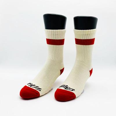 China Warm Breathable Unisex Custom Design Crew Length Organic Cotton Sports Socks With Ribs for sale