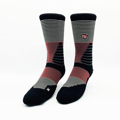 China High Quality Breathable Unisex Crew Length Colorful Stripes Basketball Socks With Terry Cushion On Foot And Heel for sale