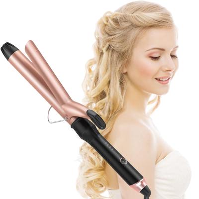 China New Arrivals 28mm Ceramic/Titanuim Magic Wand Hair Curling Curling Rods Mounted Gold Hair Curler EPS368 for sale