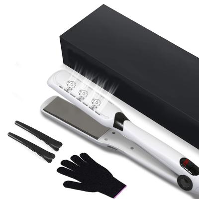 China Custom Box LCD Temperature Display Mini Uk Plug Vigor Hair Iron Straitner Ceramic Titanium Flat Straightener for sale