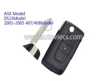 China For Peugeot 408 Car 407 2001-2005 Fake Key For Peugeot 408 407 2001-2005 Flip Remote Key 3 Groove Blade 3 Buttons 433Mhz HU83 for sale