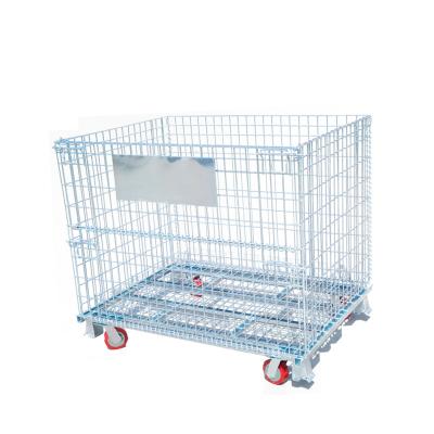 China Pet Welded Metal Wire Mesh Steel Pallet Cage Preforming Storage Wire Container Caster Stackable Cage Folding Mesh Steel Pallet Cage for sale