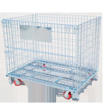 China Foldable Storage Galvanized Heavy Duty Durable Steel Cage Pallet With Wheels for sale