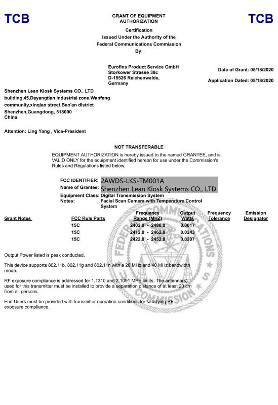 FCC - Shenzhen Lean Kiosk Systems Co., Ltd.