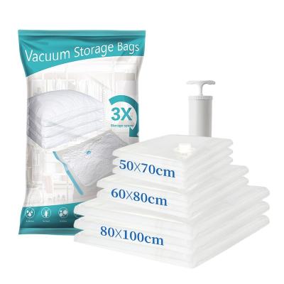 China Viable Inflatable Space Saver 80% Compression Vacuum Airtight Storage Bags With Hand Pump For Travel Double-zip Seal for sale