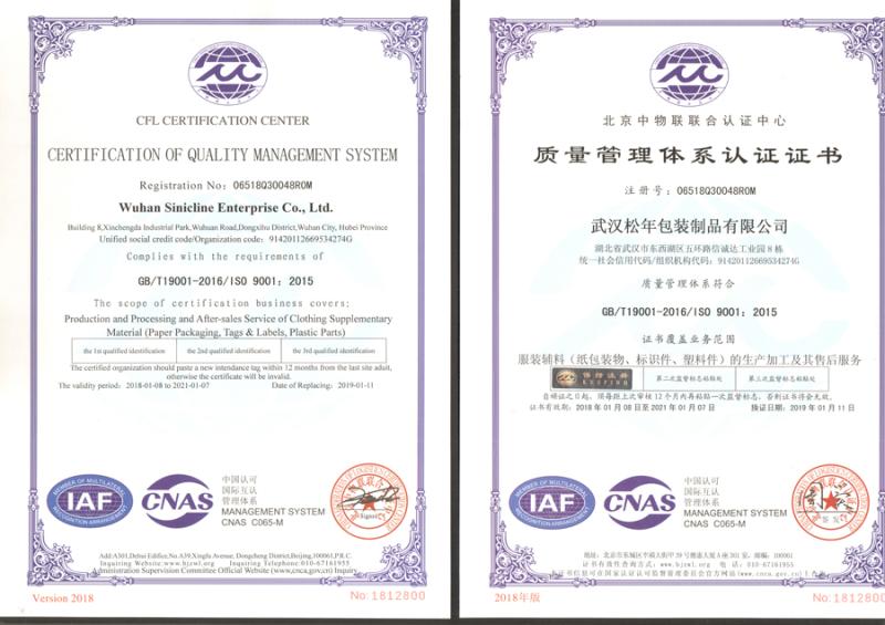 ISO9001 - Wuhan Sinicline Enterprise Co., Ltd.