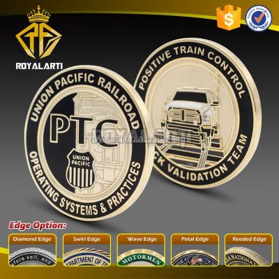 China Europe Customs Union Pacific Hard Enamel Challenge Coin with Gold Plating for sale