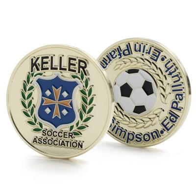 China Customized Europe Shape Soft Enamel Soccer Football Brass Copper Sports Coin 3D Souvenir Metal Blank Coin for sale