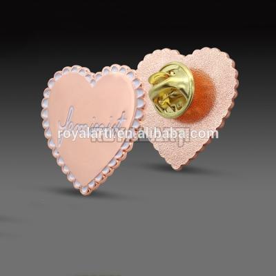 China Europe Popular Custom Lovely Heart Shape Lapel Pins With Rose Gold Plating for sale