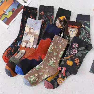 China New Design Retro Art Fashionable Famous Personality Painting Medium QUICK-DRY Creative Tube Socks Ladies Women Socks for sale