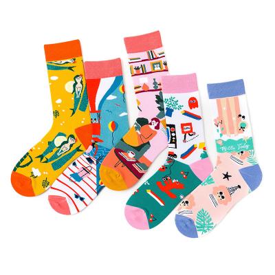 China New fashion QUICK-DRY style men's and women's new fashion funny socks ladies mid-tube cotton creative socks autumn and winter wholesale for sale