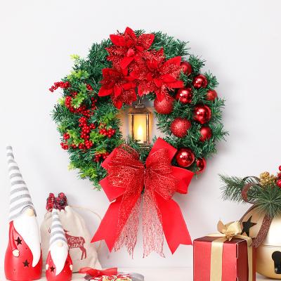 China 2021 New Fashionable Bow Stain Christmas Ornaments Hanging Door Hanging 40cm Gift Christmas Wreath With Lights Christmas Decoration for sale