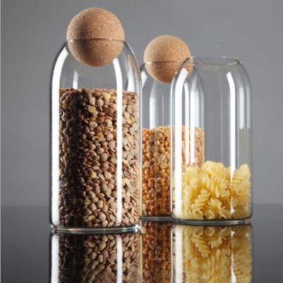 China New food design of glass bottle with cork for storing dried fruits and tea for sale