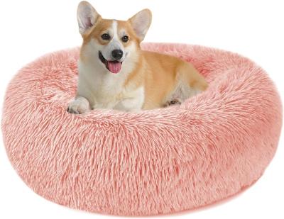 China Sustainable Calming Dog Cat Donut Bed - 23.6in Fluffy Plush Puppy Kitten Cuddler Round Bed, Warm and Soft Pet Cosy Anti Anxiety Beds for sale