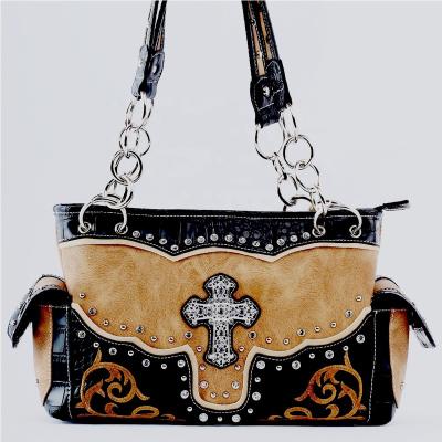 China Country Style Handbags Cowgirl Tooled Embroidery Leather Floral Buckle Studded Hidden Carry Western Handbag Tote Purse for sale